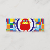 Cute Red Monster over kleurrijke patchworkblokken Mini Visitekaartje (Achterkant)