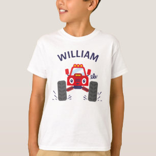 Cute Red Monster Truck met Jouw naam T-shirt
