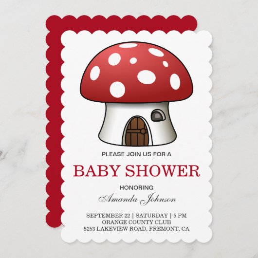 Cute Red Mushroom House Baby shower Invitation (Devant / Derrière)
