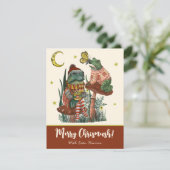 Cute Red Mushroom Kikker en Toad Merry Kerstmis Feestdagenkaart (Staand voorkant)