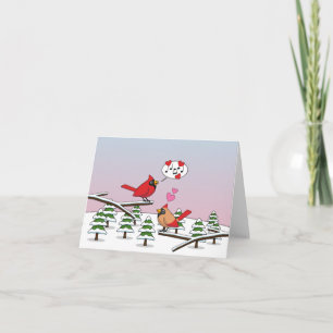 Cute Red Northern Cardinals Love Winter Landscape Kaart