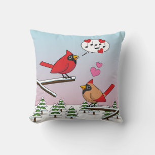 Cute Red Northern Cardinals Love Winter Landscape Kussen