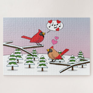 Cute Red Northern Cardinals Love Winter Landscape Legpuzzel
