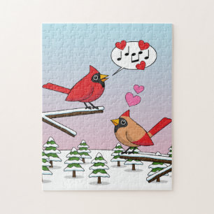 Cute Red Northern Cardinals Love Winter Landscape Legpuzzel