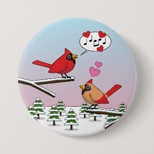 Cute Red Northern Cardinals Love Winter Landscape Ronde Button 7,6 Cm