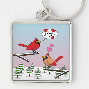 Cute Red Northern Cardinals Love Winter Landscape Sleutelhanger