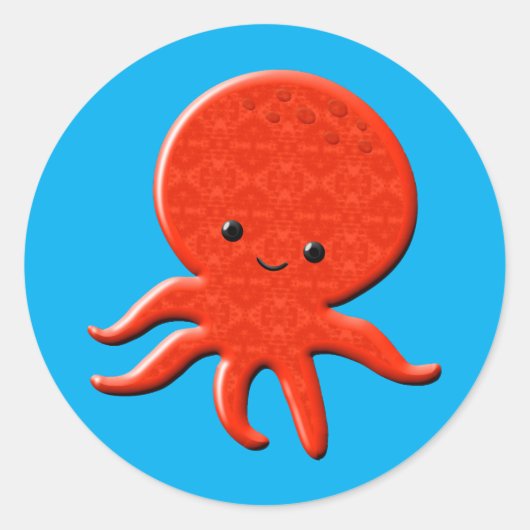 Cute Red Octopus Ronde Sticker (Voorkant)