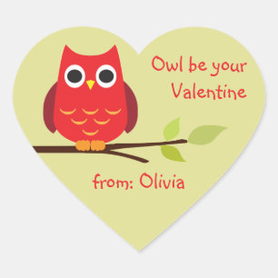 Cute red owl valentijn gepersonaliseerd cadeau hart sticker