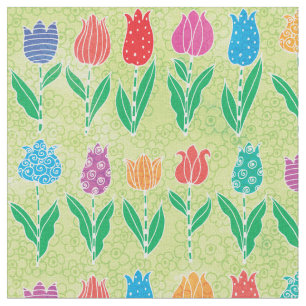 Cute Red Paarse Turquoise Tulip Floral Pattern Stof
