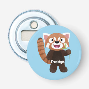 Cute red panda cartoon illustratie button flesopener