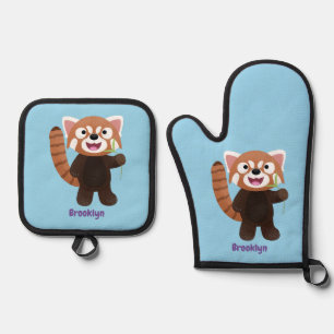 Cute red panda cartoon illustratie ovenwant & pannenlap set