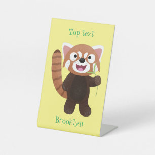 Cute red panda cartoon illustratie reclamebord met voetstuk