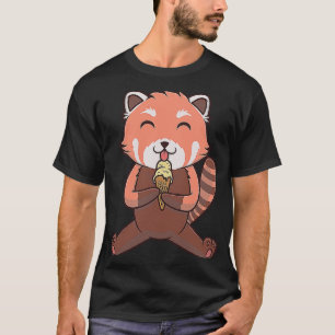 Cute Red Panda Cat Beer Ice Cone Motif T-shirt