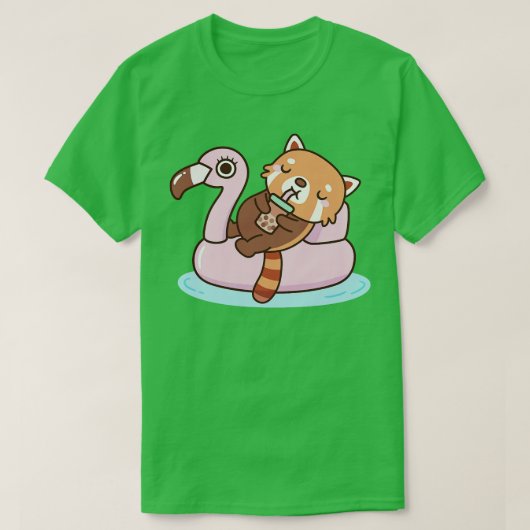 Cute Red Panda met Flamingo Pool Float Summer T-shirt (Design voorkant)