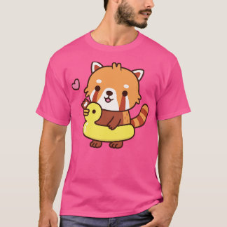 Cute Red Panda met Gele Duck Pool Float Summer T-shirt