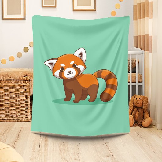Cute Red Panda on Green Fleece Deken