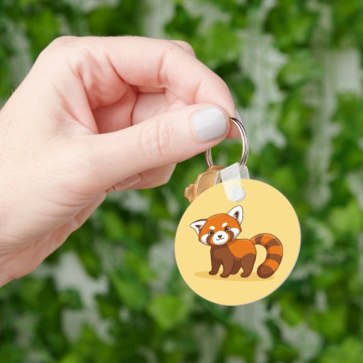 Cute Red Panda on Yellow Sleutelhanger (Hand)