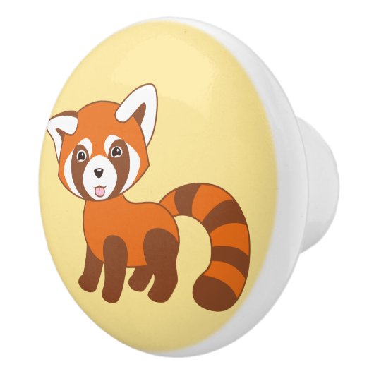 Cute Red Panda op Geel Keramische Knop (Rechts)