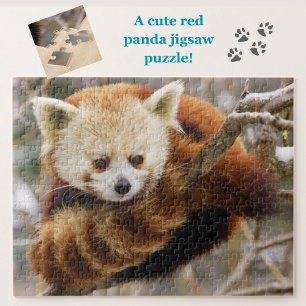 Cute Red Panda op Snowy Tree Jigzaag Puzzle Legpuzzel