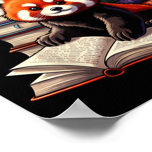 Cute Red Panda Reading Book Animal Bookworm Poster (Hoek)