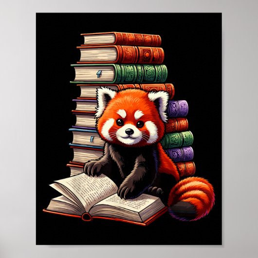 Cute Red Panda Reading Book Animal Bookworm Poster (Voorkant)
