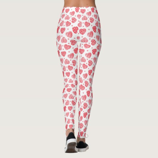 Cute Red Pattern Valentijn Harten Leggings (Achterkant)