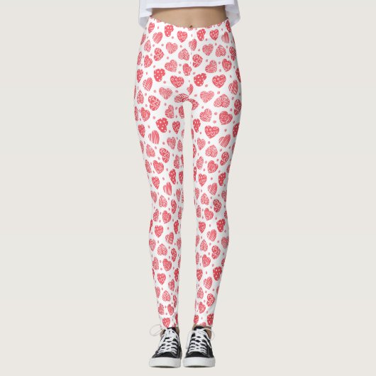 Cute Red Pattern Valentijn Harten Leggings (Voorkant)