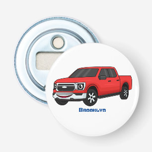 Cute red pickup truck cartoon afbeelding button flesopener