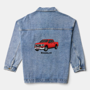 Cute red pickup truck cartoon afbeelding denim jacket