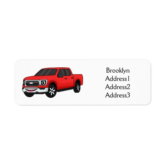 Cute red pickup truck cartoon afbeelding etiket (Voorkant)