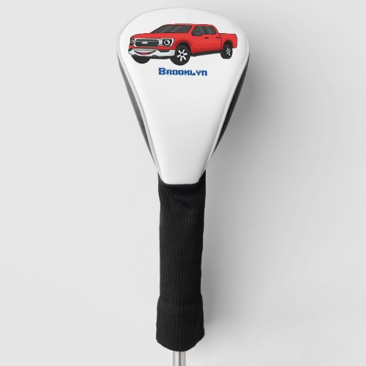 Cute red pickup truck cartoon afbeelding golfheadcover (Voorkant)