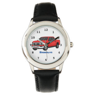 Cute red pickup truck cartoon afbeelding horloge