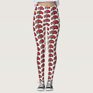 Cute red pickup truck cartoon afbeelding leggings