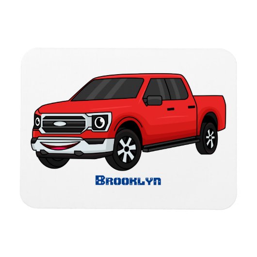 Cute red pickup truck cartoon afbeelding magneet (Horizontaal)