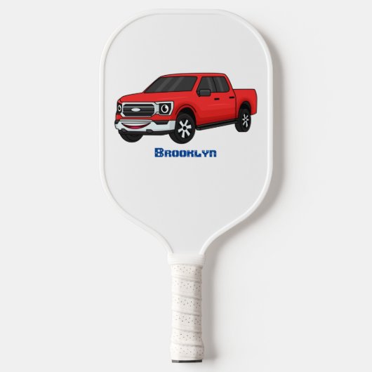 Cute red pickup truck cartoon afbeelding pickleball paddle (Voorkant)