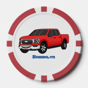Cute red pickup truck cartoon afbeelding poker chips