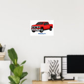 Cute red pickup truck cartoon afbeelding poster (Thuiskantoor)