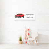 Cute red pickup truck cartoon afbeelding spandoek (Insitu)