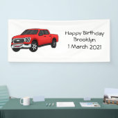 Cute red pickup truck cartoon afbeelding spandoek (Beurs)