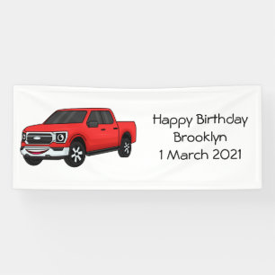 Cute red pickup truck cartoon afbeelding spandoek