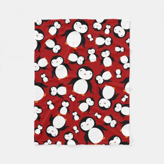 Cute red pinguin patroon fleece deken (Voorkant)