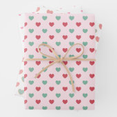Cute Red Pink & Green Hearts Inpakpapier Vel (In situ)
