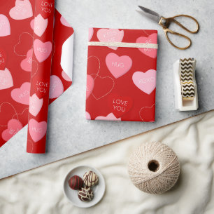 Cute Red Pink Snoep Berichten Valentijnsdag Cadeaupapier