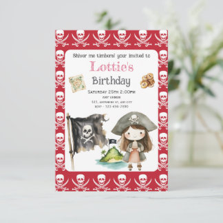 Cute Red Pirate child's Birthday Invitation