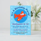 Cute red plane vliegende cartoon illustratie kaart (Staand voorkant)