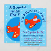 Cute red plane vliegende cartoon illustratie kaart (Voorkant / Achterkant)