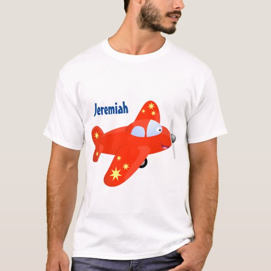 Cute red plane vliegende cartoon illustratie t-shirt (Voorkant)
