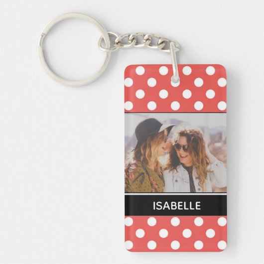 Cute Red Polka Dot Aangepaste foto Aangepast Sleutelhanger (Voorkant)