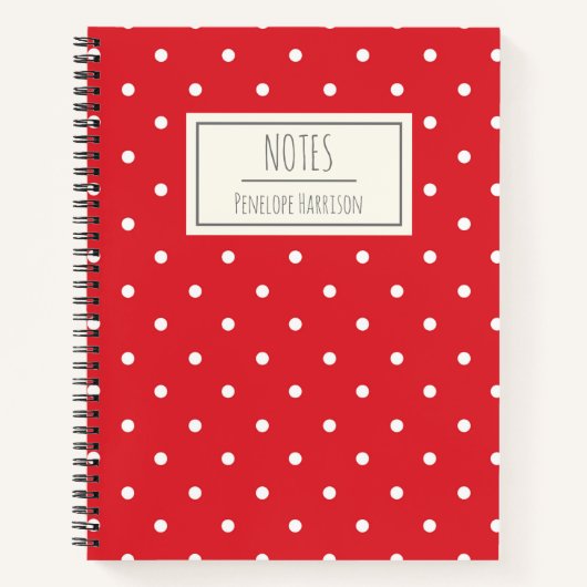 Cute Red Polka Dots gepersonaliseerd Notitieboek (Voorkant)