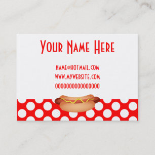 Cute Red Polka Dots & Tasty Hotdog Snack Design Visitekaartje